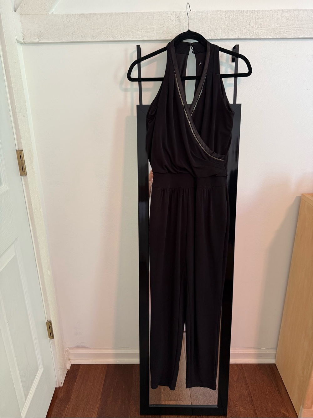 White House Black Market Black Halter Jumpsuit with Draped Bodice